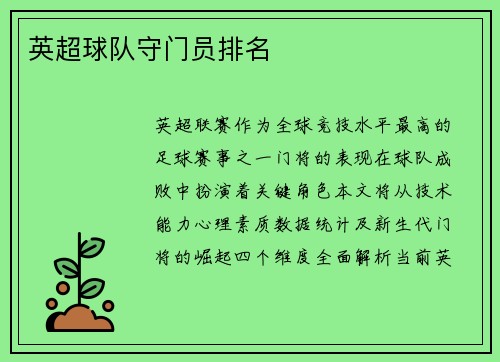 英超球队守门员排名