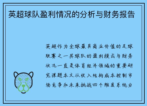 英超球队盈利情况的分析与财务报告