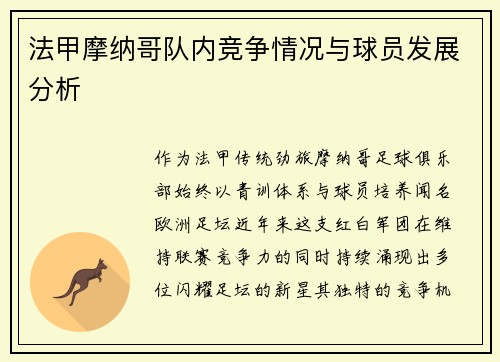 法甲摩纳哥队内竞争情况与球员发展分析